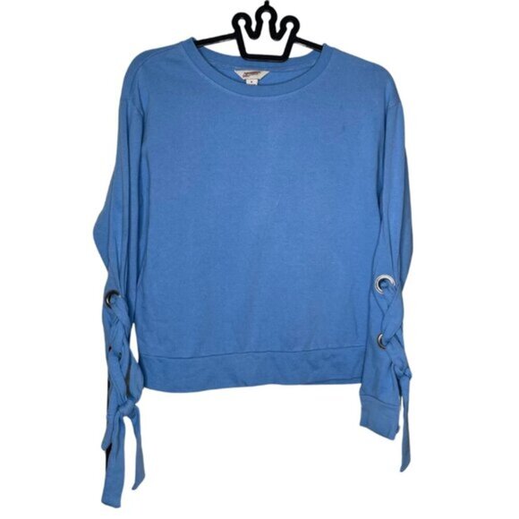 Arizona Jean Medium Pullover Sweater Crew Neck Lace Long Sleeve Blue Large - Picture 2 of 6